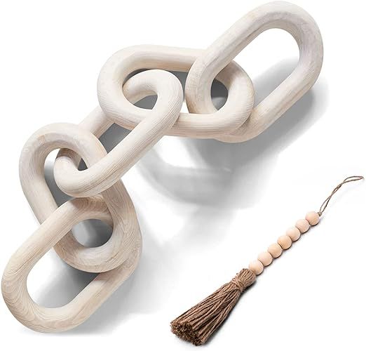 Wood Chain Link Decor Hand Carved Wooden 5-Link Chain Decor for Home Coffee Table Farmhouse Books... | Amazon (US)