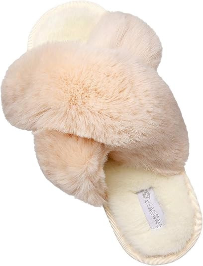 JIASUQI Cross Open Toe Fuzzy Fluffy House Slippers for Women Cozy Memory Foam Plush Criss Cross F... | Amazon (US)