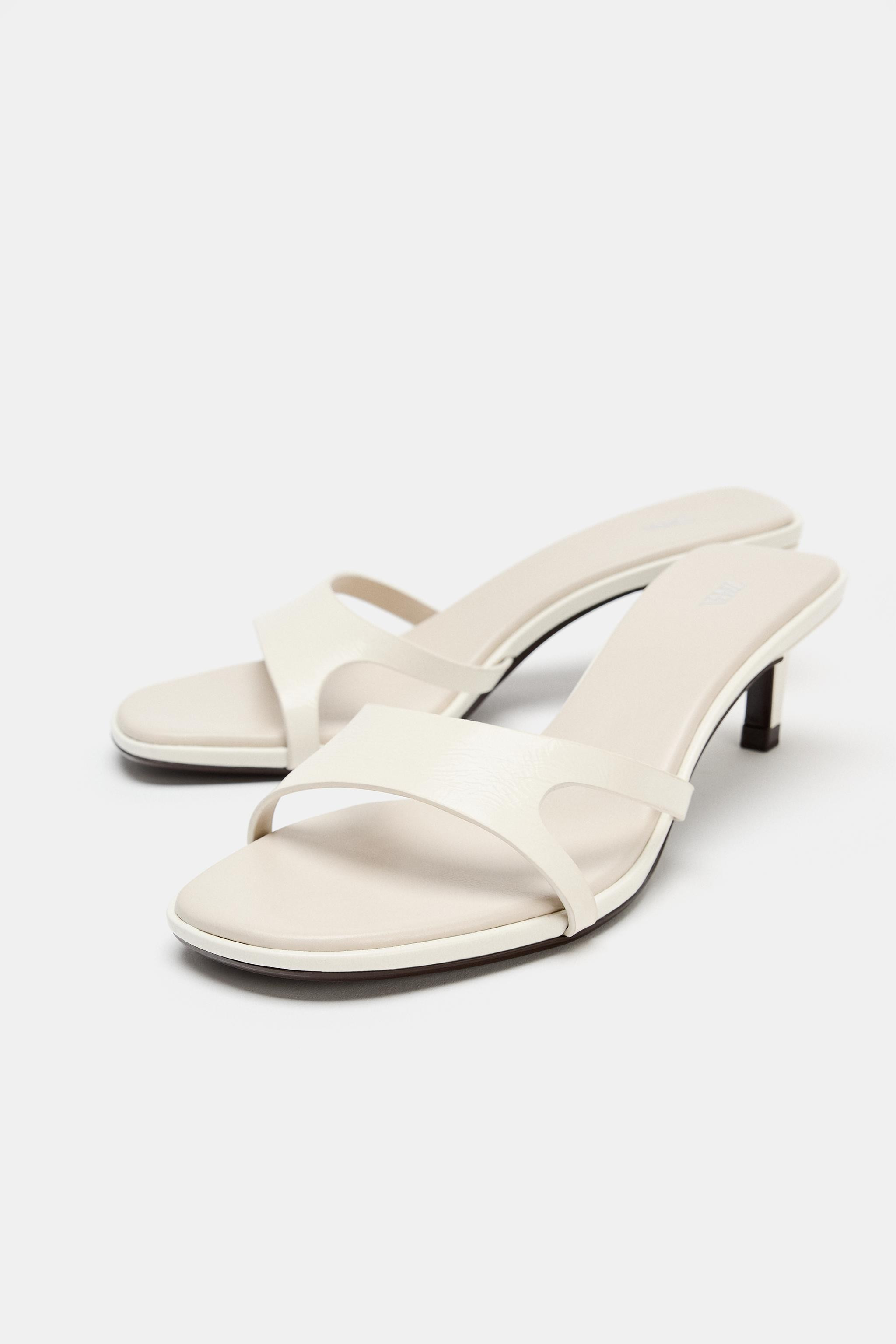 LEATHER KITTEN HEEL SANDALS | Zara US