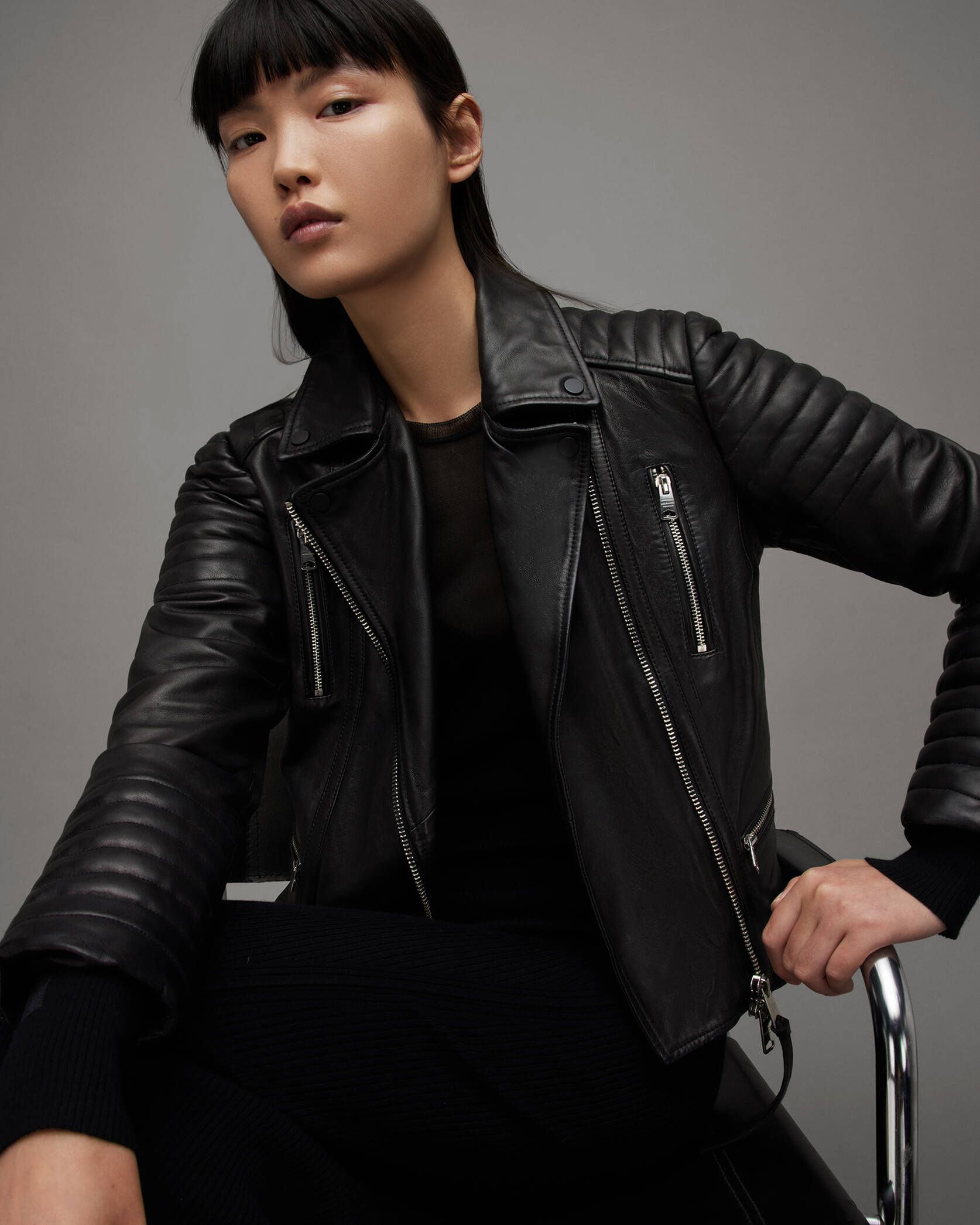 Leoni Leather Biker Jacket Black | ALLSAINTS US | AllSaints US