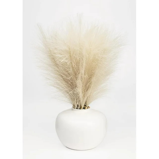Better Homes & Gardens 14" Artificial Pampas in White Rounded Ceramic Vase - Walmart.com | Walmart (US)