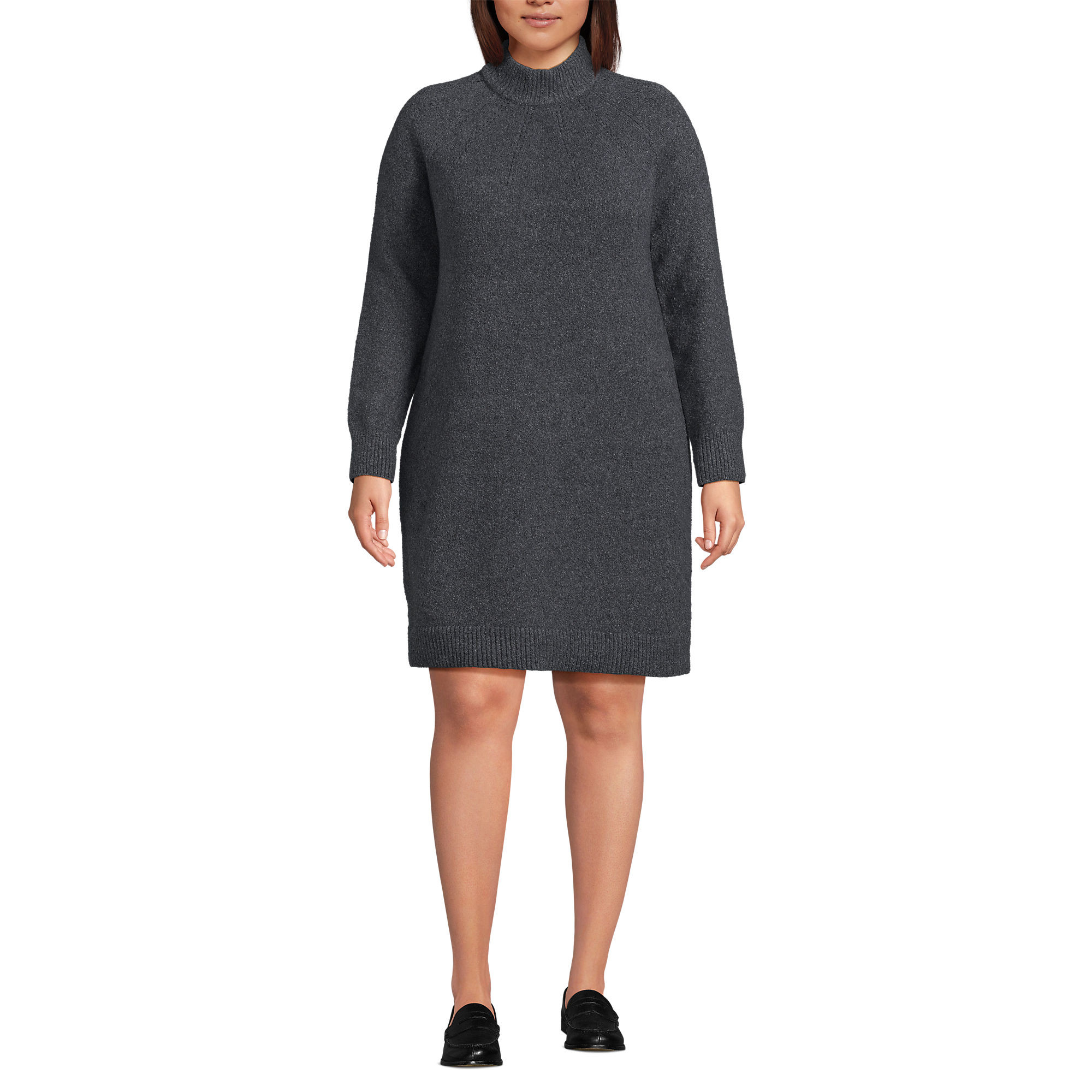 Women's Plus Size Boucle Long Sleeve Raglan Mock Neck Sweater Dress | Lands' End (US)