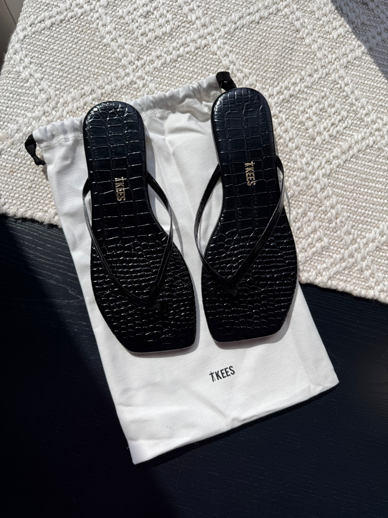 Tres chic black croc-embossed leather flip flops from Tkees, love the square-toe detail, perfect versatile travel sandal 🐊

#LTKTravel #LTKSeasonal #LTKShoeCrush