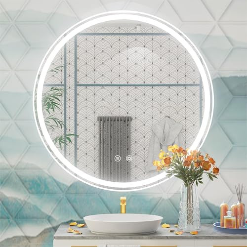 JSneijder 30 Inch LED Round Mirror, Circle Lighted Bathroom Vanity Mirror, Wall Mounted, Dimmable, Anti-Fog, LED Lighting, 6000K | Amazon (US)