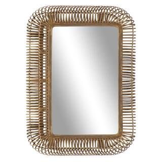 Litton Lane 39 in. x 28 in. Handmade Woven Rectangle Framed Brown Wall Mirror 43755 - The Home De... | The Home Depot
