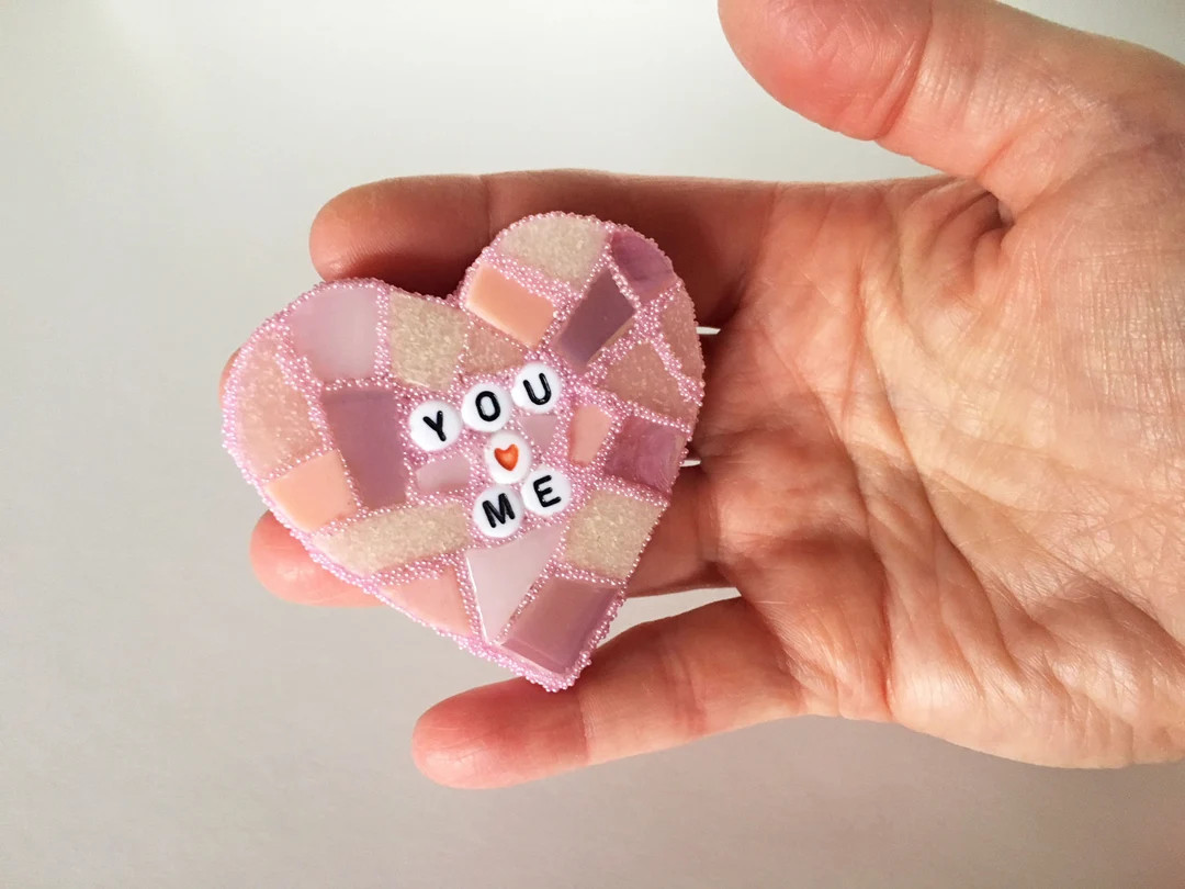 Large Pink Conversation Heart You and Me Love Glass Tile Stained Valentines Day Galentines Mosaic... | Etsy (US)