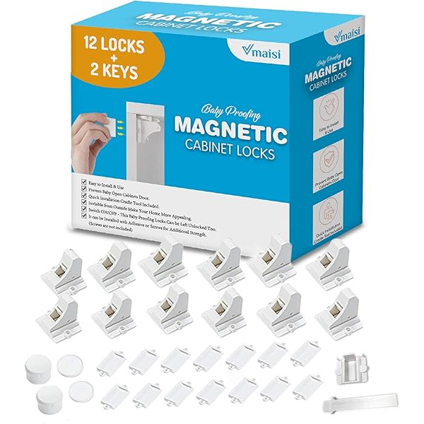 20 Pack Magnetic Cabinet Locks Baby Proofing - Vmaisi Children Proof Cupboard Drawers Latches - Adhe | Amazon (US)