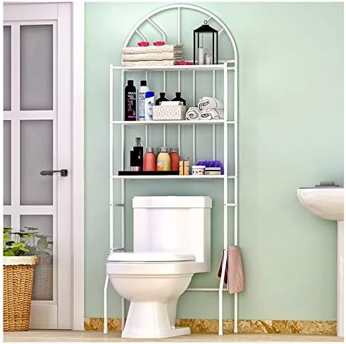 3-Tier Over The Toilet Storage Rack, Metal Bathroom Organizer Bathroom Shelf Space Saver, White | Amazon (CA)