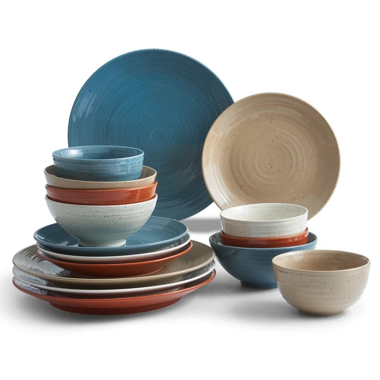 Sango Siterra Painter's Palette Stoneware Dinnerware Set, 16-piece, Cream/Blue/Orange/Beige | Walmart (US)