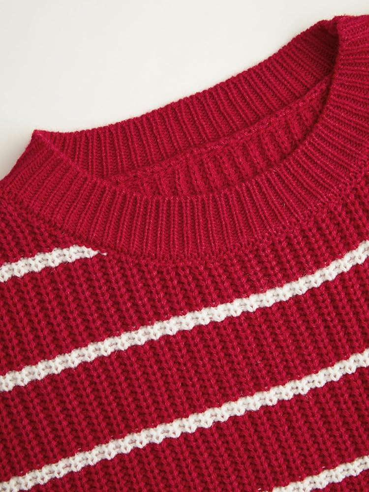 CIDER Women’s Cropped Striped Sweater Long Sleeve Crew Neck Trendy Pullover Tops | Amazon (US)