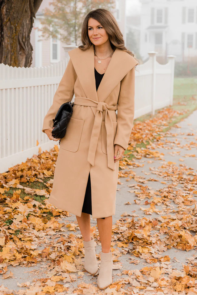 CAITLIN COVINGTON X PINK LILY The Kennedy Camel Belted Coat | The Pink Lily Boutique