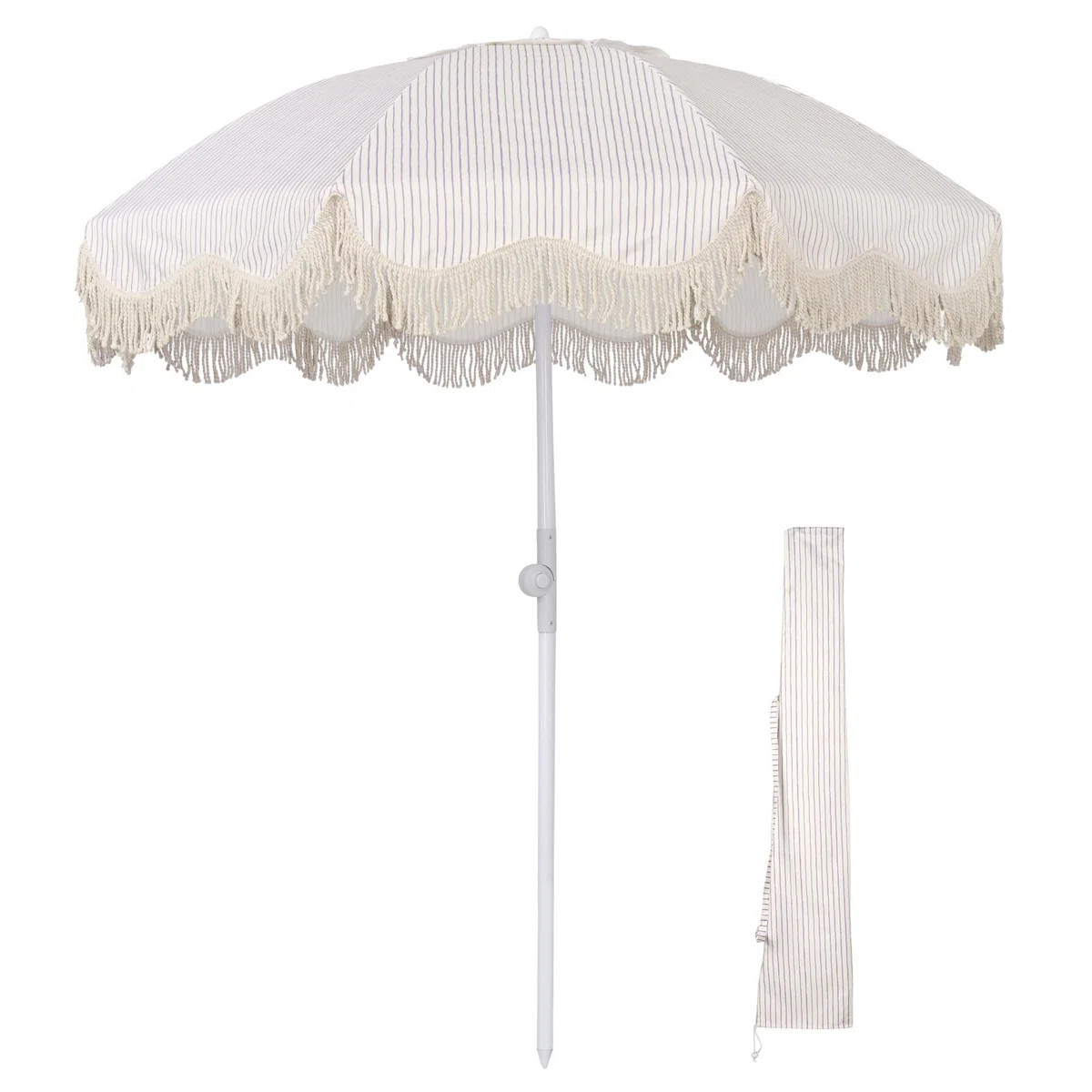 6Ft Fringe Patio Umbrella with Push Button Tilt Carry Bag UV30+ Outdoor Beach Yard Pool Party Dec... | Wayfair North America
