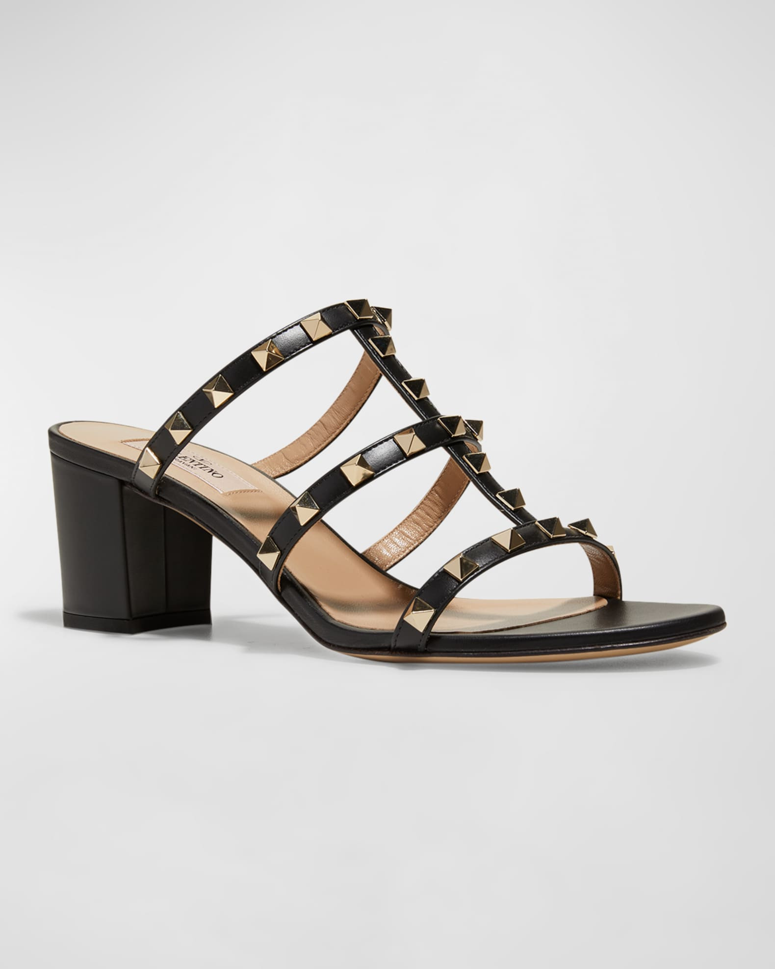 Valentino Garavani Rockstud Caged 60mm Slide Sandals | Neiman Marcus
