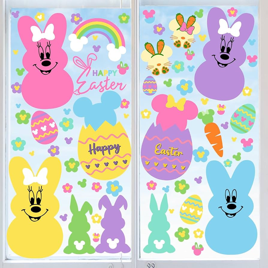 Easter Window Clings,97pcs Welcome Bunny Easter Window Stickers Cartoon Mouse Happy Easter Bunny ... | Amazon (US)