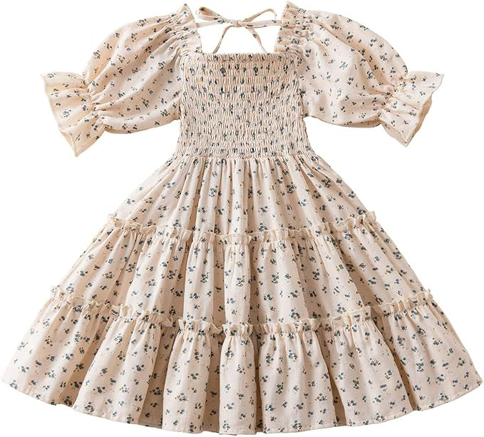 NNJXD Little Girl Floral Dress Princess Girls Casaul Printed A-line Sundress | Amazon (US)
