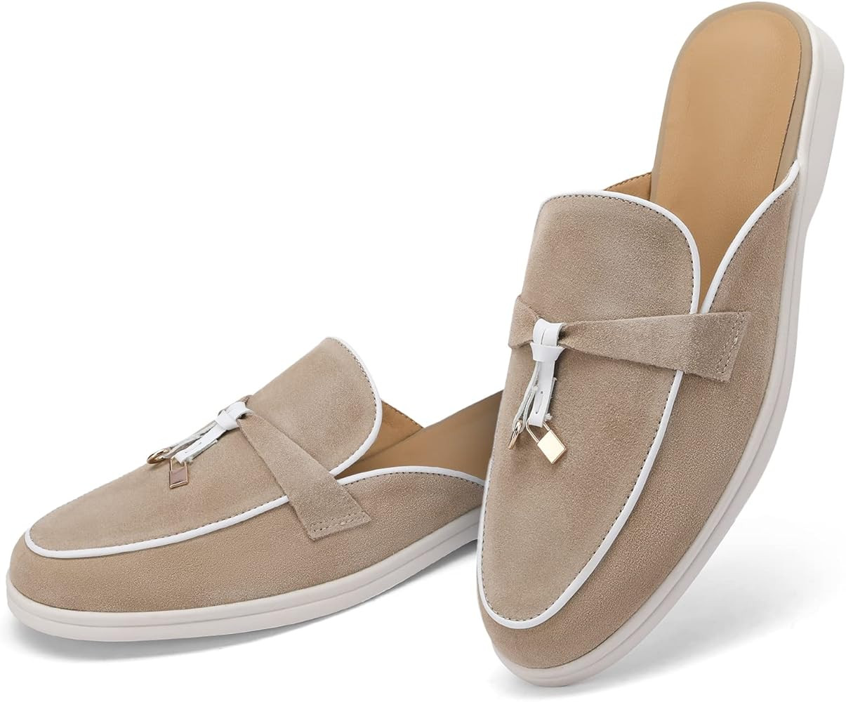 Celbreez Mules for Women Backless Loafers Women's Flats Mules Comfortable Suede Slip on Closed Ro... | Amazon (US)