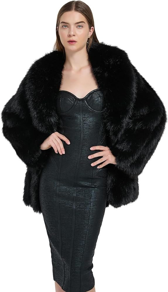 Womens Fuax Fur Coat Winter Warm Fluffy Faux Fur Parka Jacket Thick Plus Size Outerwear Overcoat | Amazon (US)