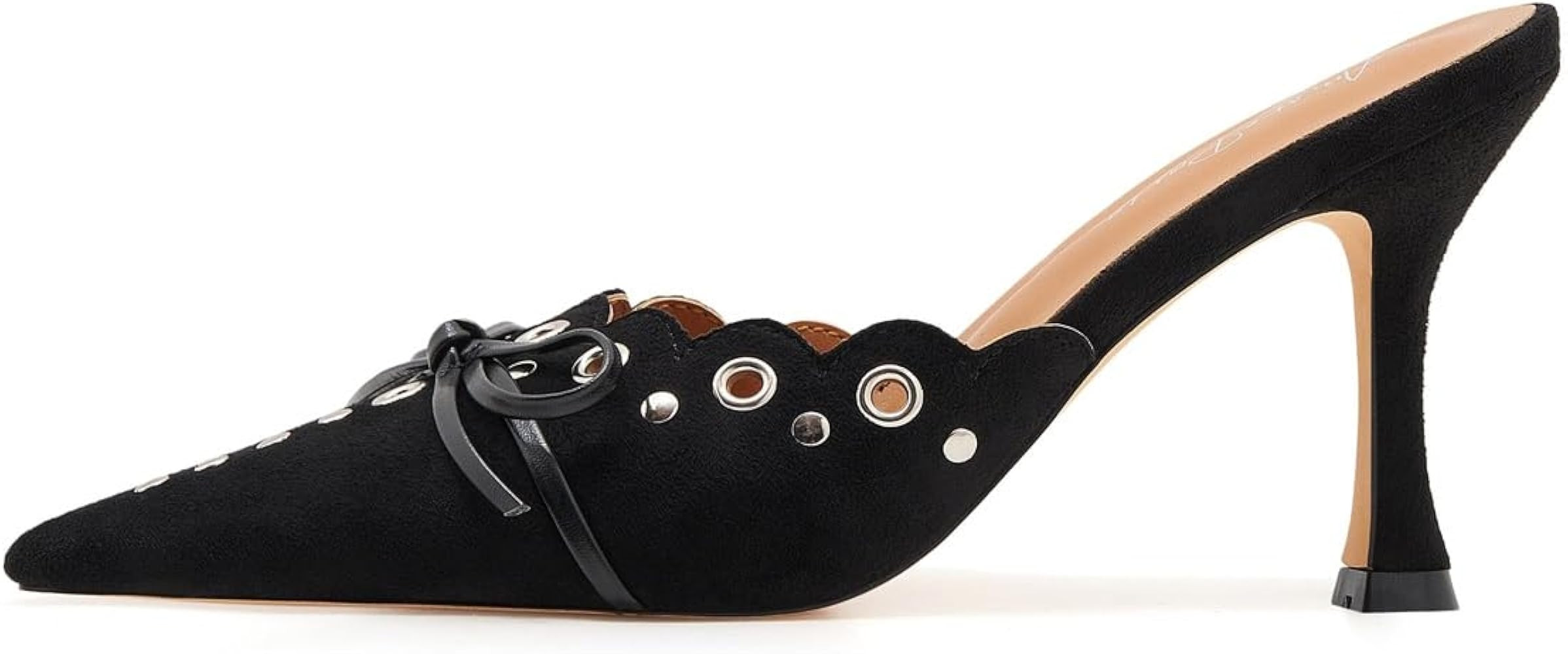 Bow Tie Heeled Mules for Women Pointy Studs Kitten Heels Dress Pumps Backless Stilettos… | Amazon (US)