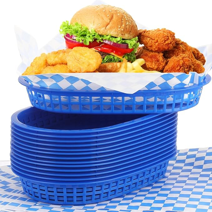 Uiifan 24 Pcs Food Baskets for Serving with 100 Deli Liners Fast Food Baskets 10.5 x 7 Inch Resta... | Amazon (US)