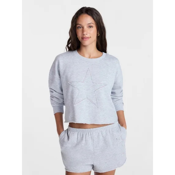 No Boundaries Embroidered Cropped Crewneck Sweatshirt, Women's XXS-XXL | Walmart (US)
