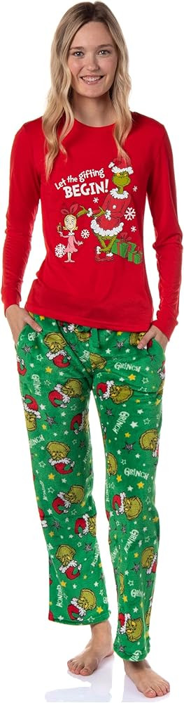 Dr. Seuss Women's GRINCH Let The Gifting Begin Junior's Lounge Pajama Sleep Set | Amazon (US)