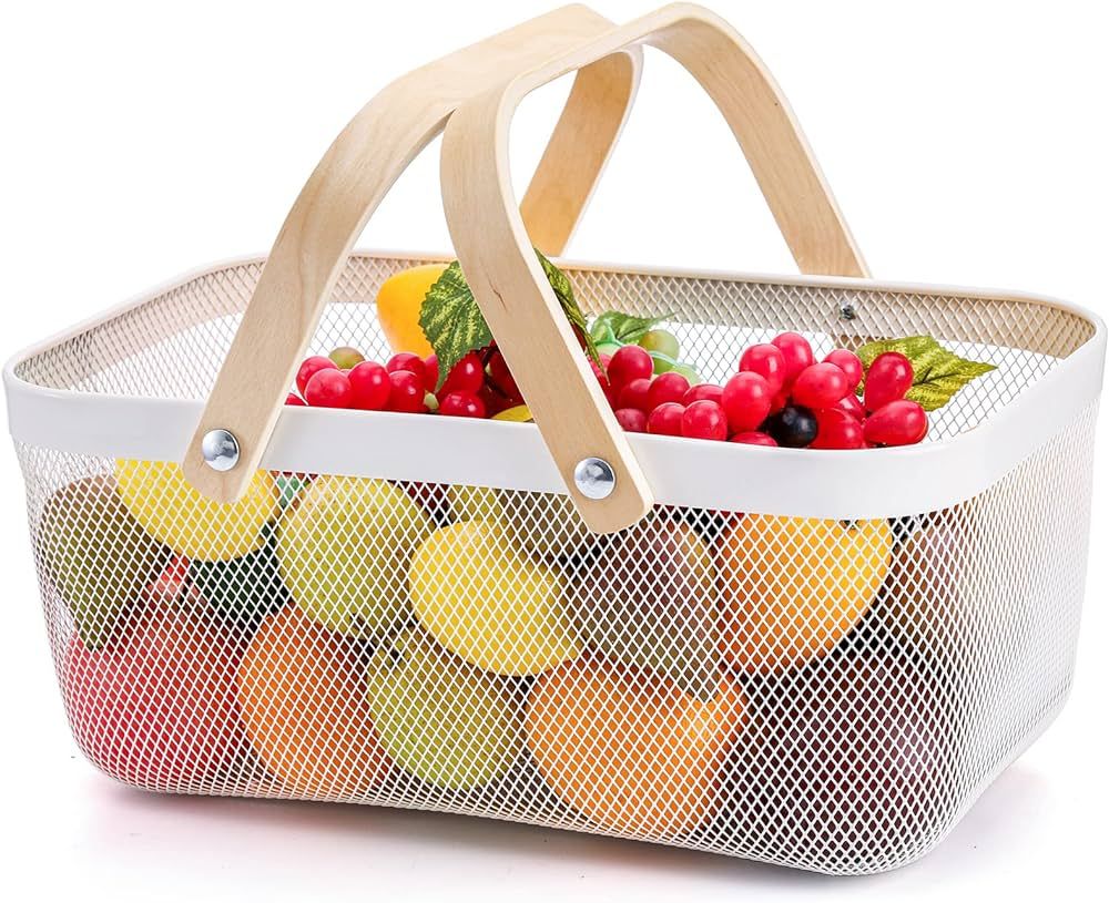 ZEAYEA Mesh Storage Basket with Handle, Garden Harvest Basket, Mesh Fruit Basket Bin for Gatherin... | Amazon (US)