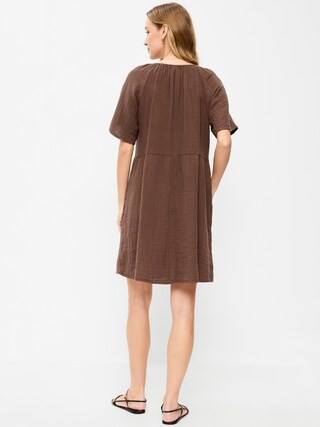 Crinkle Gauze Flutter-Sleeve Mini Swing Dress | Old Navy (US)