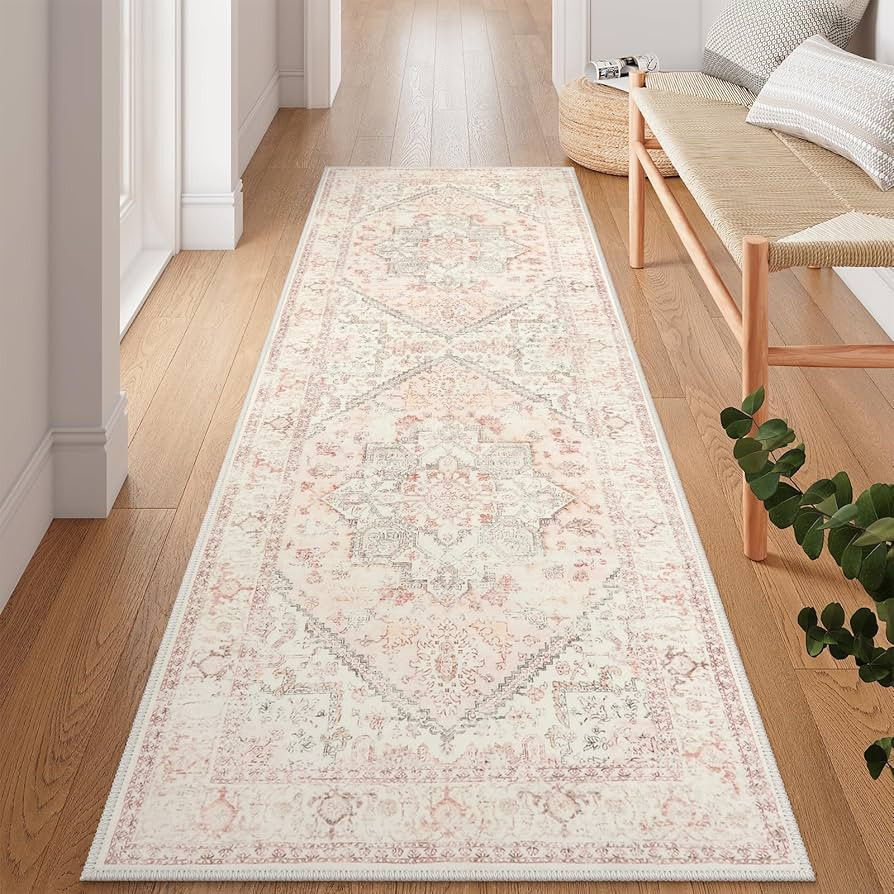 LIVEBOX Washable Oriental Runner Rug 2.5x8 - Long Vintage Tribal Pink Rug Runner for Kitchen Boho... | Amazon (US)