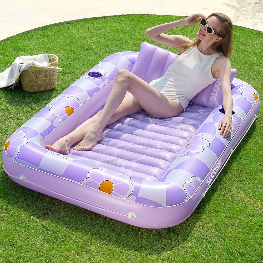 SLOOSH Inflatable Tanning Pool Lounger Float, 70" x 46" Pool Floats Adult with Pillow, 4 in 1 Sun... | Amazon (US)