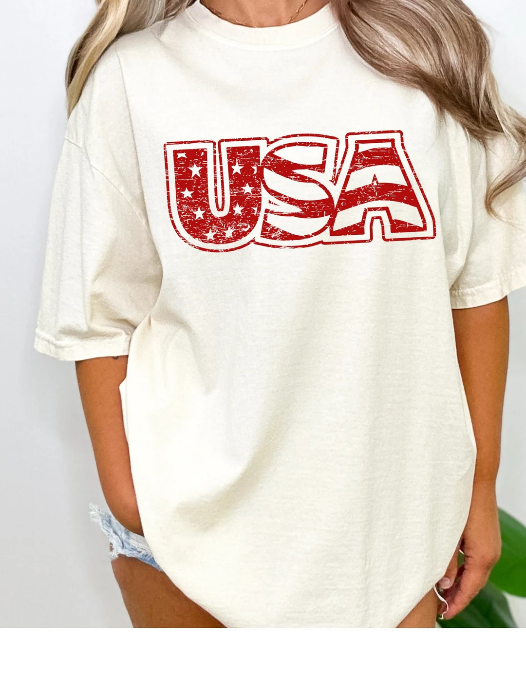 USA Shirt, 4th of July Shirt, Oversized Shirt, Red White and Blue Tshirt, Vacation Tshirt, Vacay,... | Etsy (US)