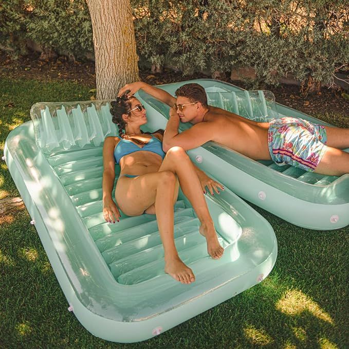 Float Joy Giant Inflatable Pool Float Lounger, Suntan Tub, Blow Up Tanning Pool Raft Tub with Pil... | Amazon (US)