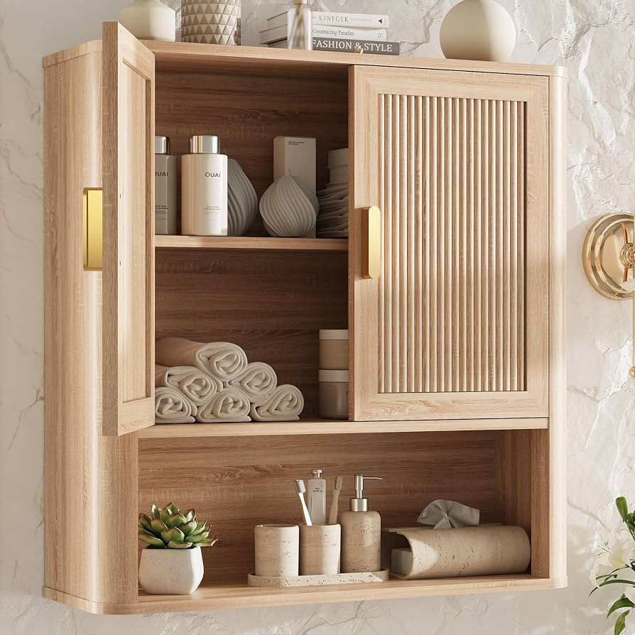 INNOD Bathroom Wall Storage Cabinet, Medicine Cabinet with Adjustable Wood Shelf & Doors, Over th... | Amazon (US)