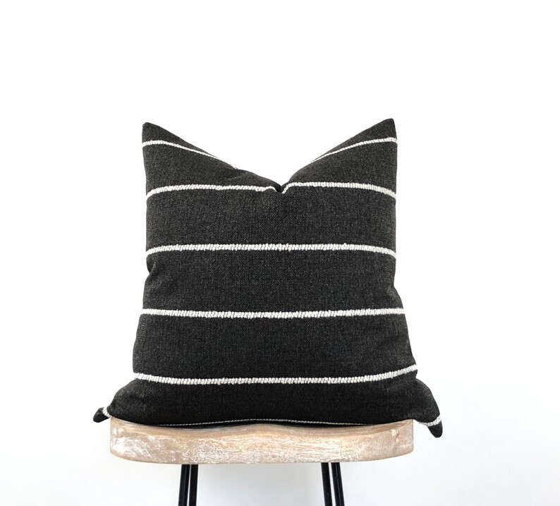 Black Stripe Pillow Covers, Textured Farmhouse Toss Pillows, 18x18, 20x20, 22x22 Sofa Home Decor,... | Etsy (US)