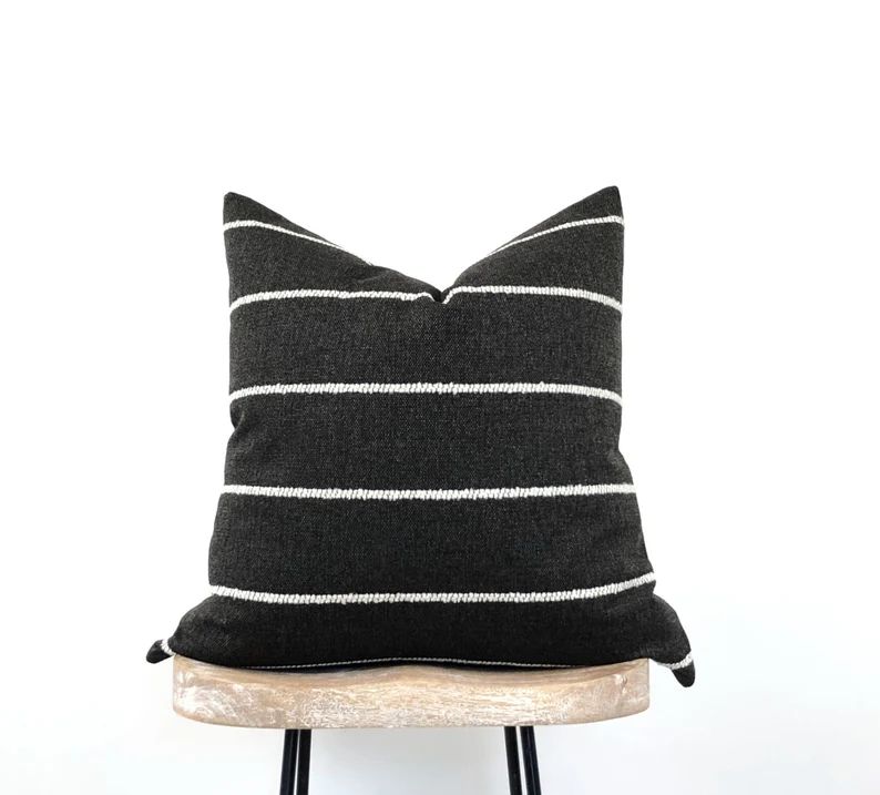 Black Stripe Pillow Covers, Textured Farmhouse Toss Pillows, 18x18, 20x20, 22x22 Sofa Home Decor,... | Etsy (US)