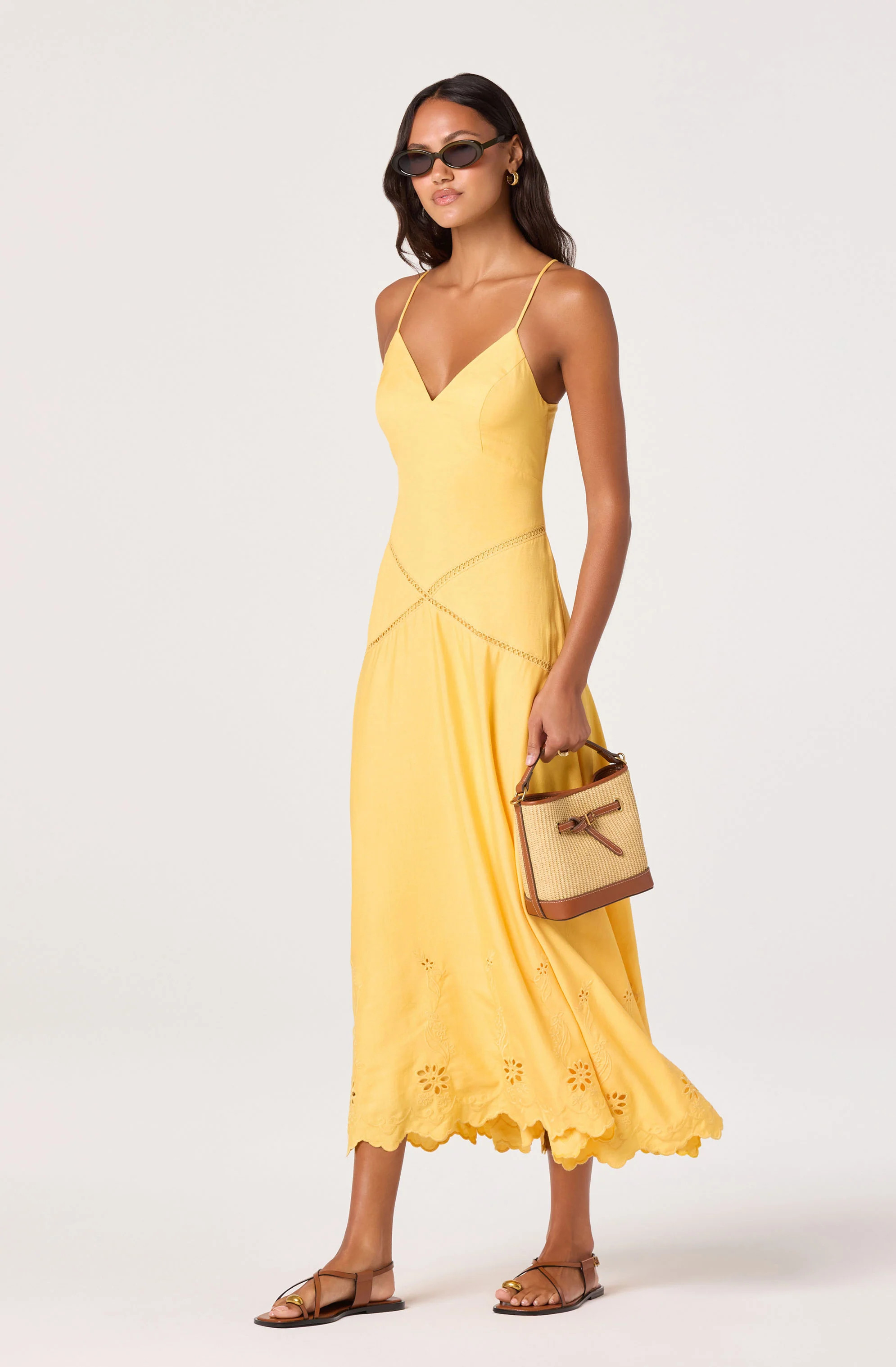 Lainey Eyelet Midi Dress - Mango / M | ASTR The Label (US)