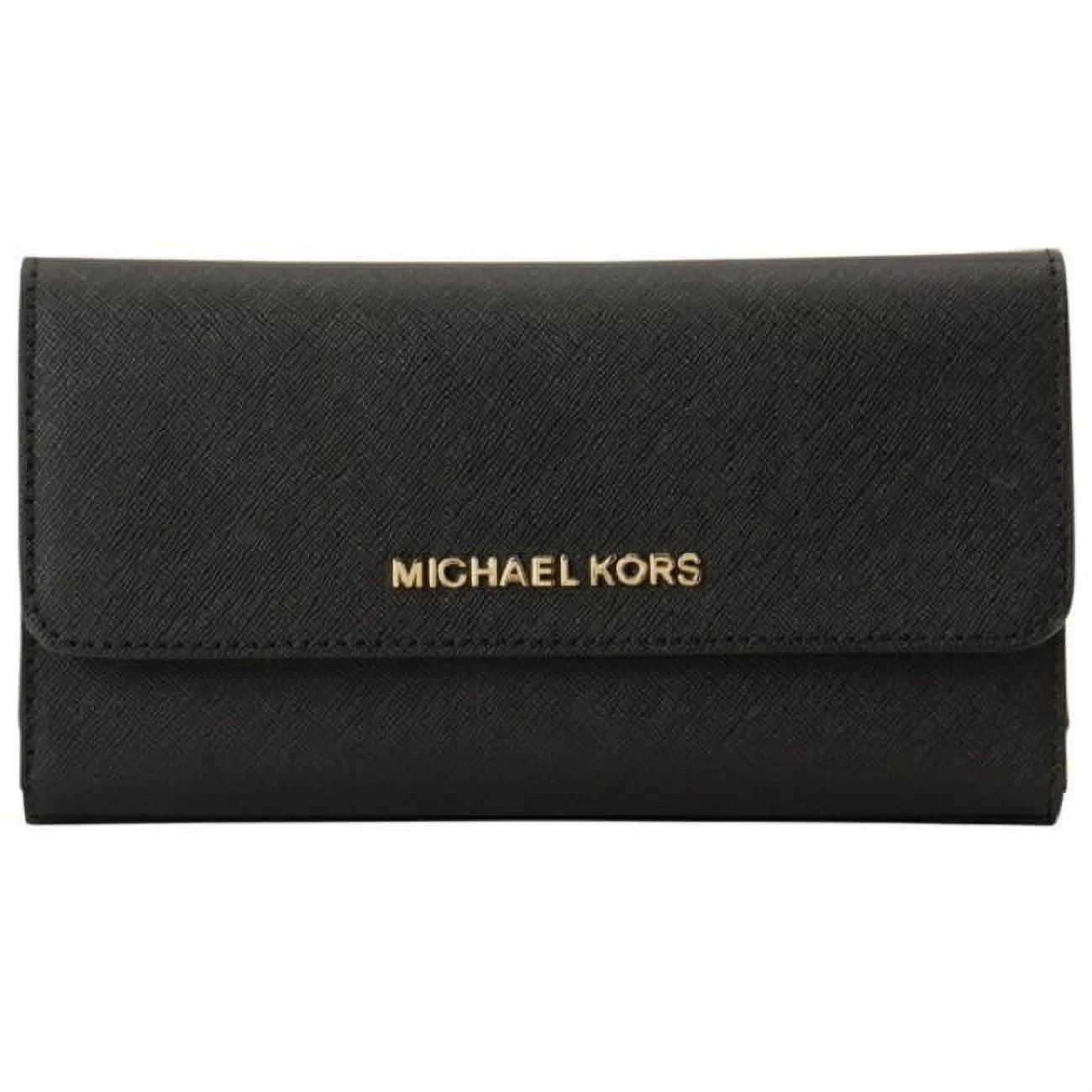 Michael Kors Jet Set Travel Large Trifold Leather Wallet, Black | Walmart (US)