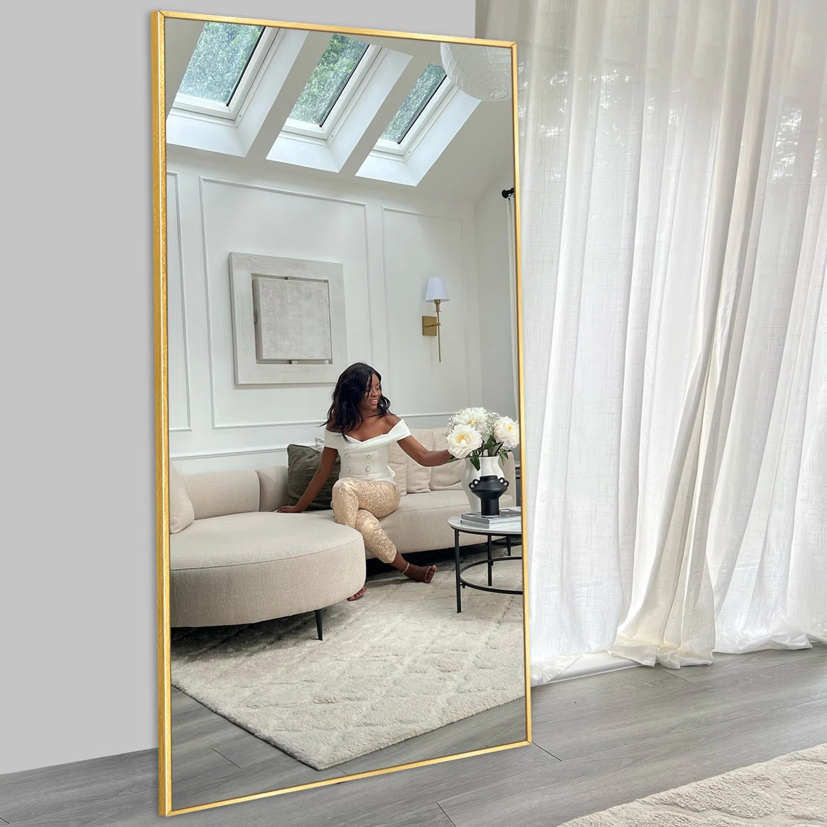 Mercer41 Vertell Oversize Rectangle Full Length Mirror Metal Mirror for GYM/ Bedroom with Stand &... | Wayfair North America