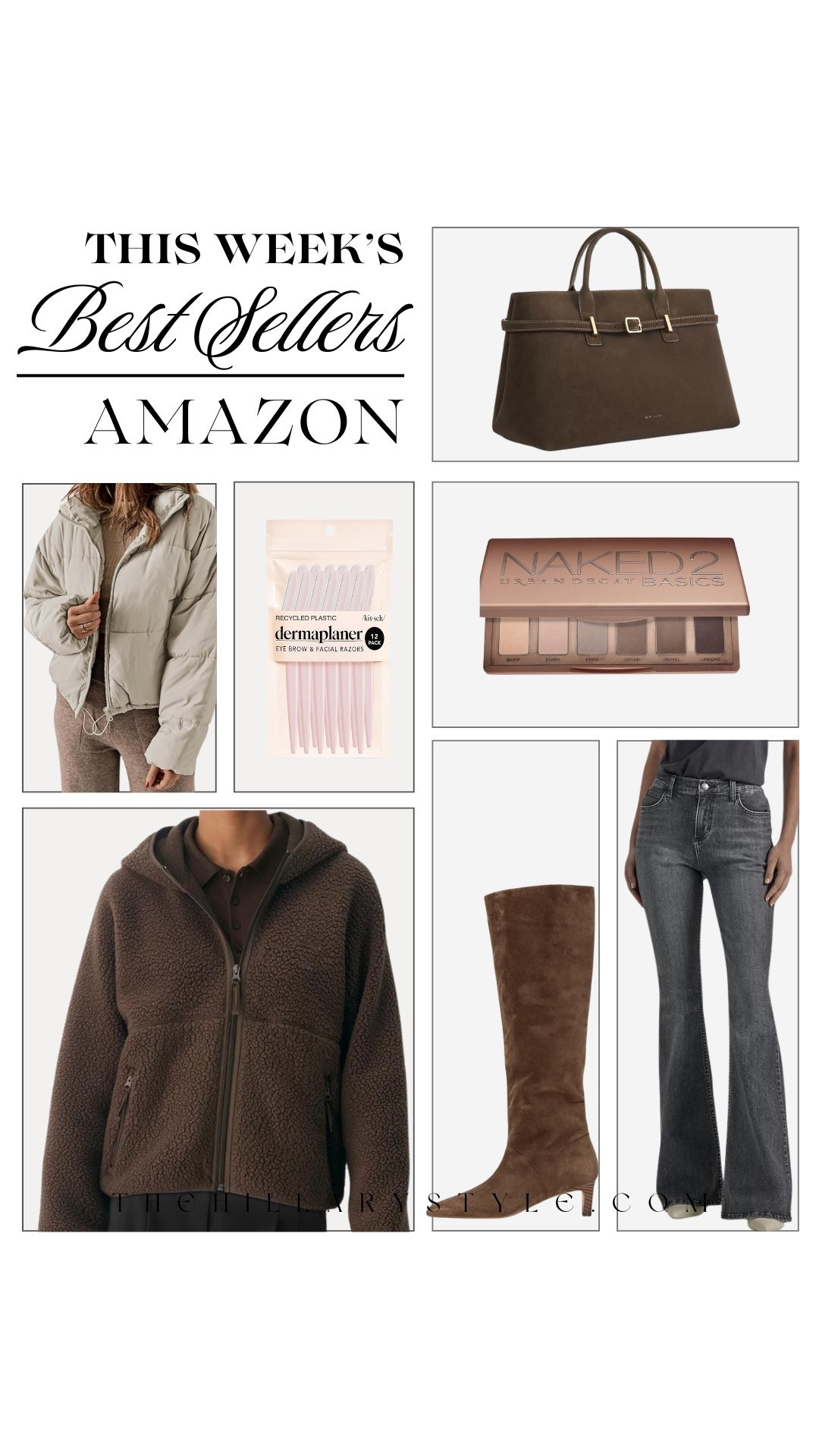 This week’s Amazon best sellers are so good! From the viral Kitsch dermaplane razors and cool-tone Urban Decay palette to those flattering flare jeans and chic suede top-handle bag — every piece is a fall essential. Perfect mix of cozy, timeless, and trending. #AmazonFinds #LTKFinds #FallStyle #WeeklyBestSellers #CozyStyle #AmazonFashion #AffordableStyle #ChicOnABudget #FallFavorites #TheHillaryStyle

#LTKStyleTip #LTKHoliday #LTKOver40