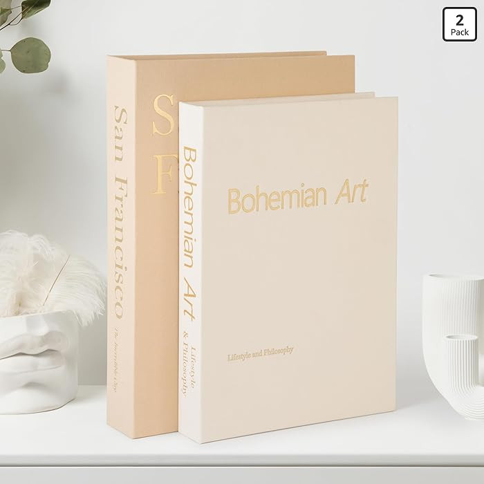 Aesthetic Linen Covered Decorative Books - 2-piece Set Decor Boxes for Bookshelf, Mantle and Entr... | Amazon (US)