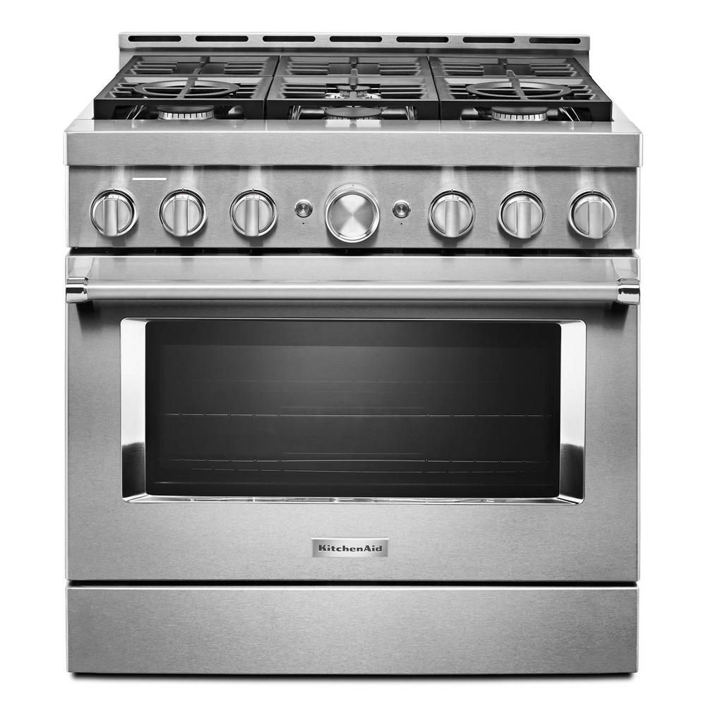 KitchenAid 36 in. 5.1 cu. ft. Smart Commercial-Style Gas Range with Self-Cleaning and True Convec... | The Home Depot