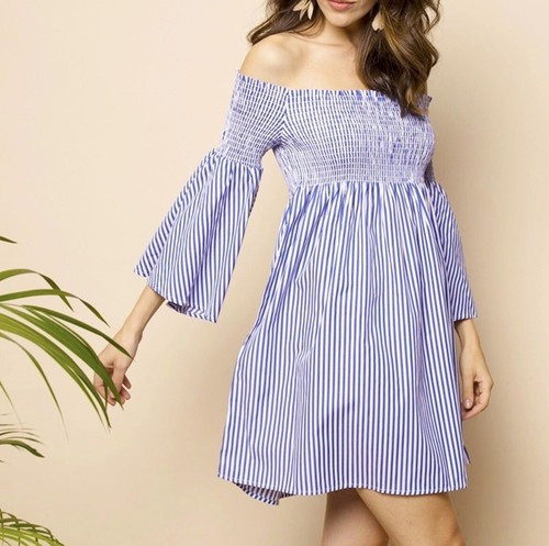 Zara Woman Off The Shoulder Striped Mini Dress Size Medium Blue & White Color  | eBay | eBay US