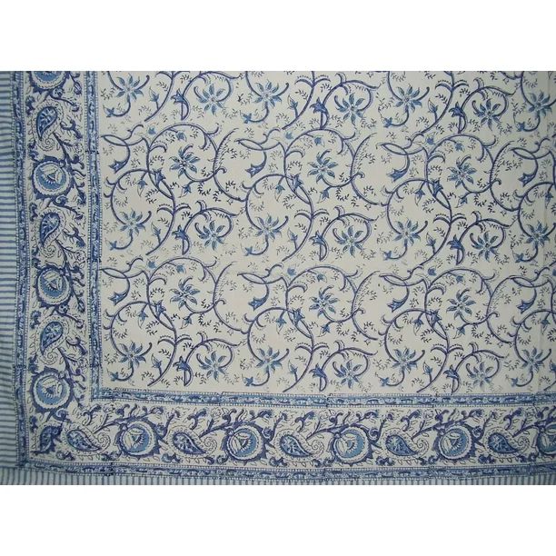 Block Print Rajasthan Vine Square Cotton Tablecloth 60" x 60" Blue - Walmart.com | Walmart (US)