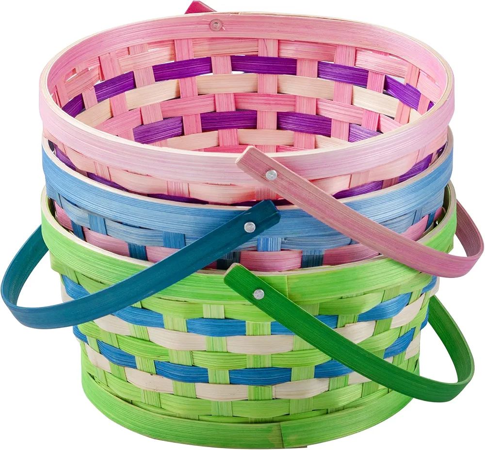 JOYIN 3 Pcs Easter Woven Bamboo Basket with Tricolor Grass Paper Shred, Easter Eggs Wiker Basket ... | Amazon (US)