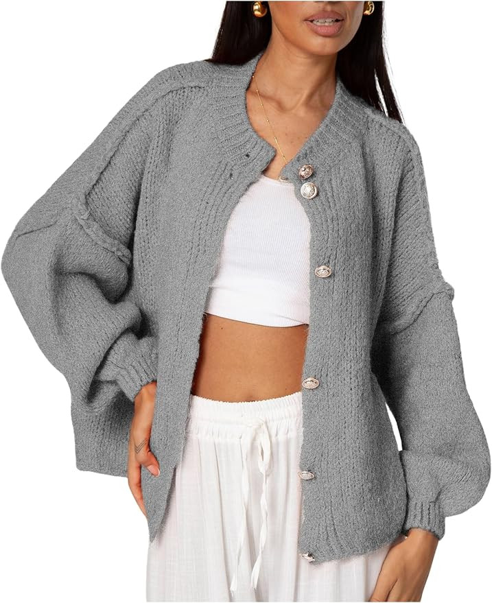 SeekMe Womens Cardigan Sweaters Casual Lightweight Long Sleeve Button Up Knit Oversized 2026 Fall... | Amazon (US)