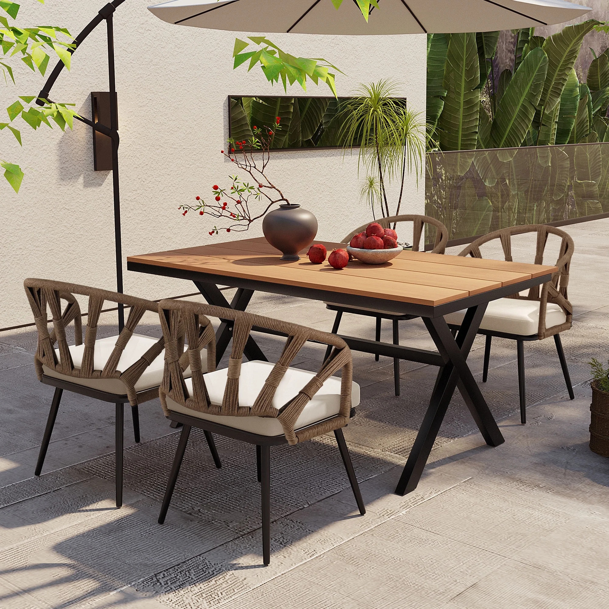 Harper & Bright Designs Outdoor Patio Dining Table Set with Plastic Wood Table, All-Weather Outdo... | Walmart (US)