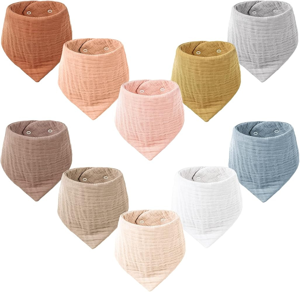 Konssy Muslin Baby Bibs 10 Pack Baby Bandana Drool Bibs 100% Cotton for Unisex Boys Girls, 10 Sol... | Amazon (US)