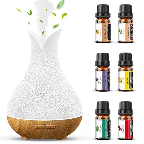 Katusie Essential Oil Diffuser with 6 Essential Oils Gift Set, Small Aromatherapy Diffuser Humidifier with 3 Timers＆7 Ambient Light Waterless Auto Off, Oil Diffuser for Room Home Office(150ml) | Amazon (US)
