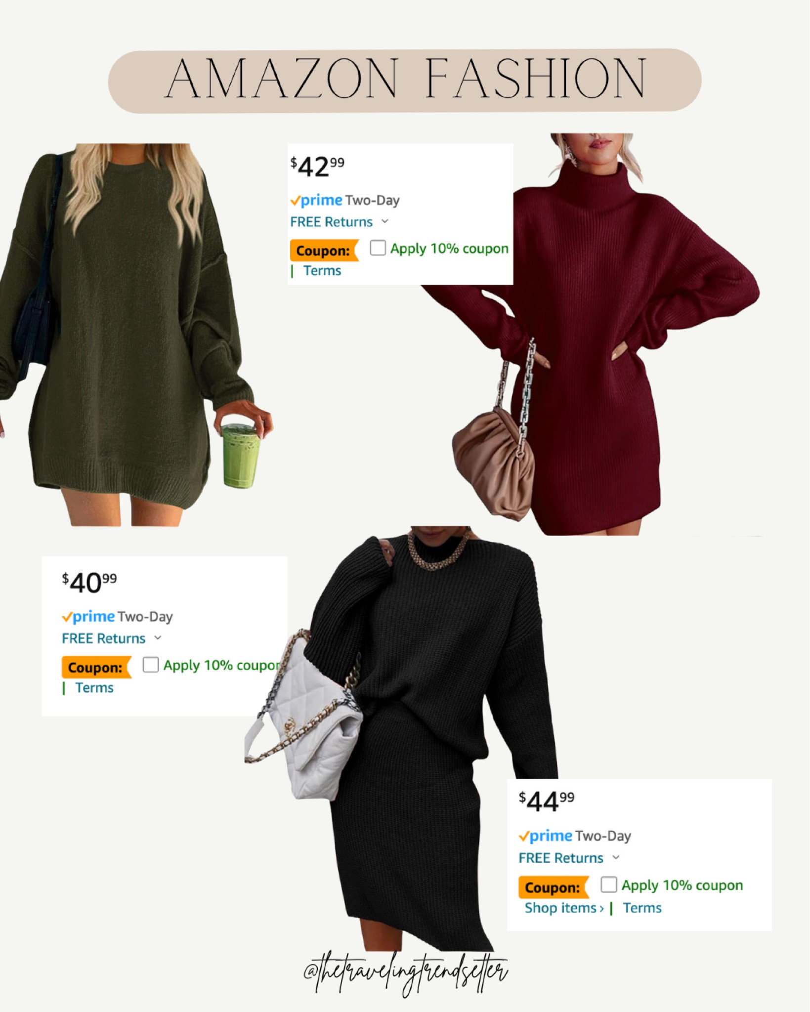 Sweater dresses for the holidays - great thanksgiving, outfits, Christmas outfits or New York New Year’s Eve outfit. Amazon fashion on sale. 

#LTKHolidaySale #LTKparties #LTKfindsunder50