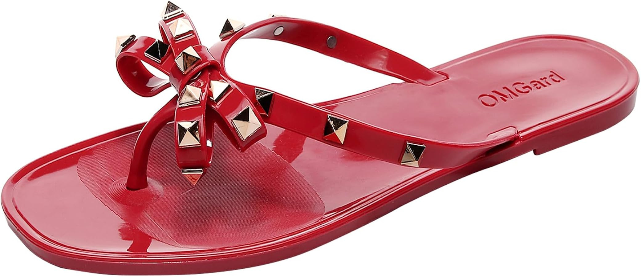 Studded Jelly Shoes for Womens Bow Flip Flops Jellies Sandals Flat Black Summer Beach Thong with ... | Amazon (US)