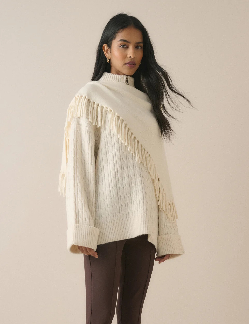 Cream Fringe Wool-Blend Triangle Scarf | Nobody's Child